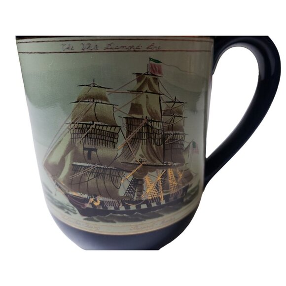 Otagiri Japan Ceramic Mug Ship Design Navy Blue Gold Trim Coffee Cup Boat Design - Picture 2 of 7